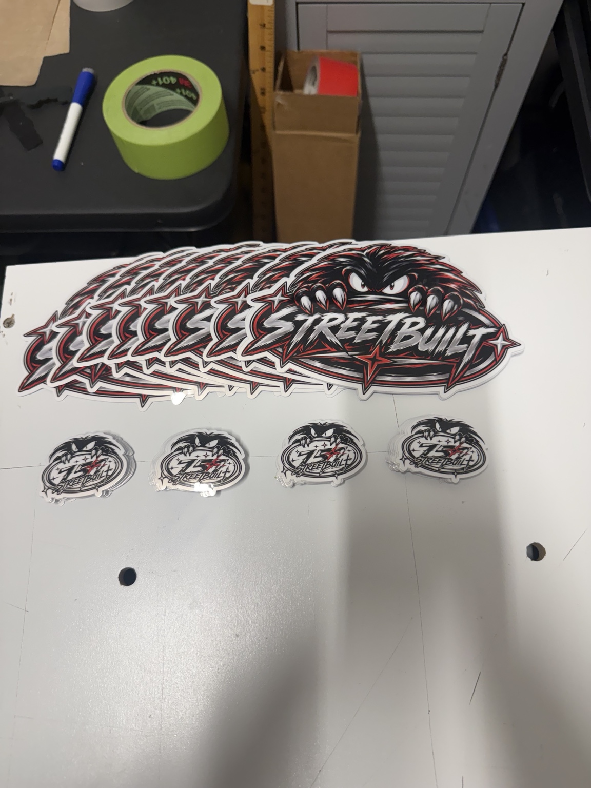 Finished StreetBuilt printed stickers in large and small sizes